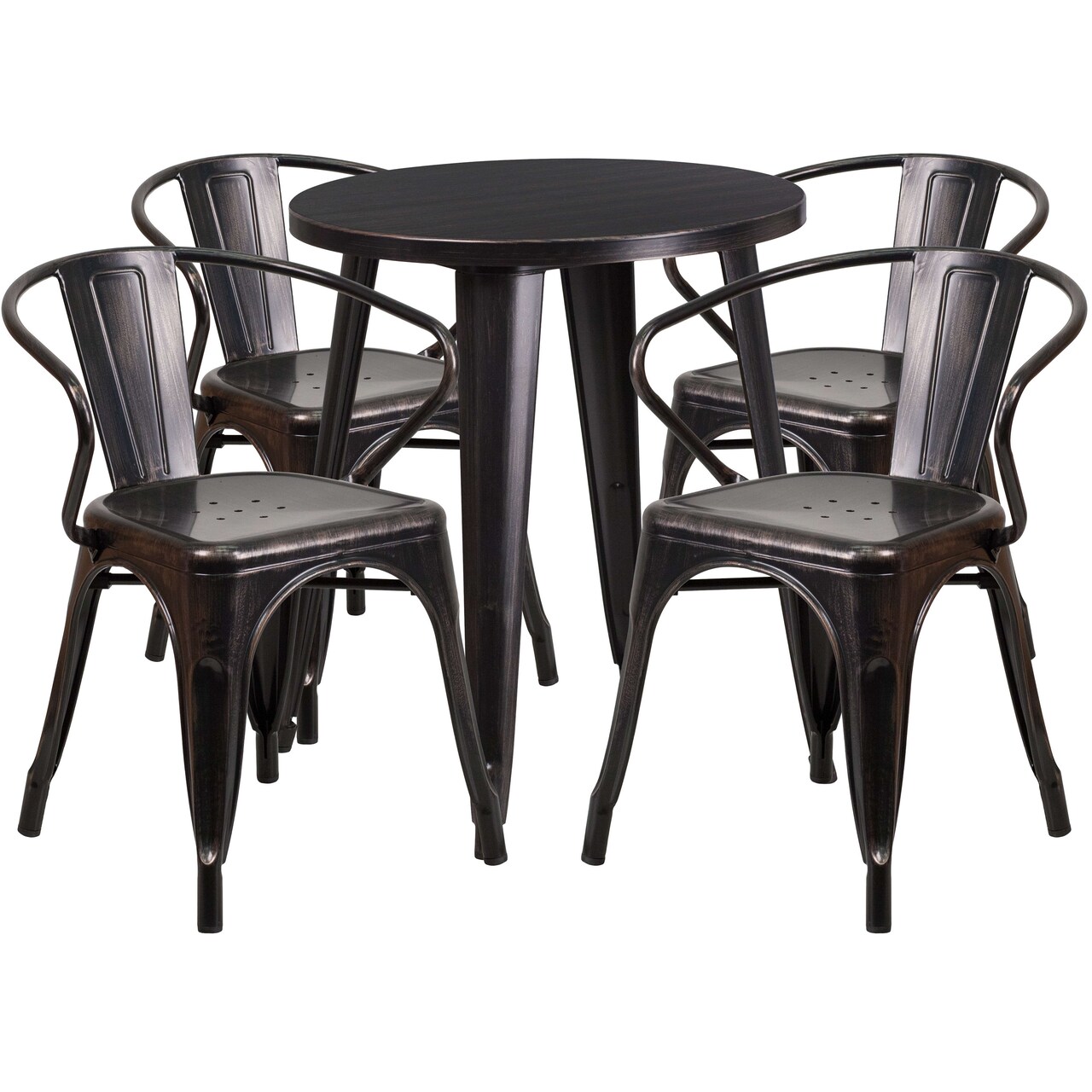 Emma and Oliver Commercial Grade 24" Round Metal Indoor-Outdoor Table Set with 4 Arm Chairs